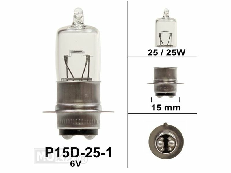 Bulb headlight P15d, dual, 6 volts, 25-25 watts, e.g. SS50 socket, halogen