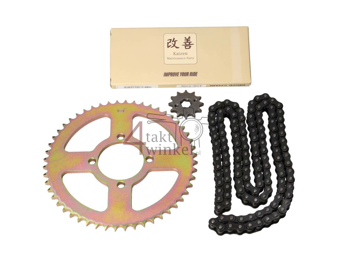 Sprockets and chain set, Hanway RAW50, Skyteam Classic, AGM Caferacer, 428, 12-52, A-quality