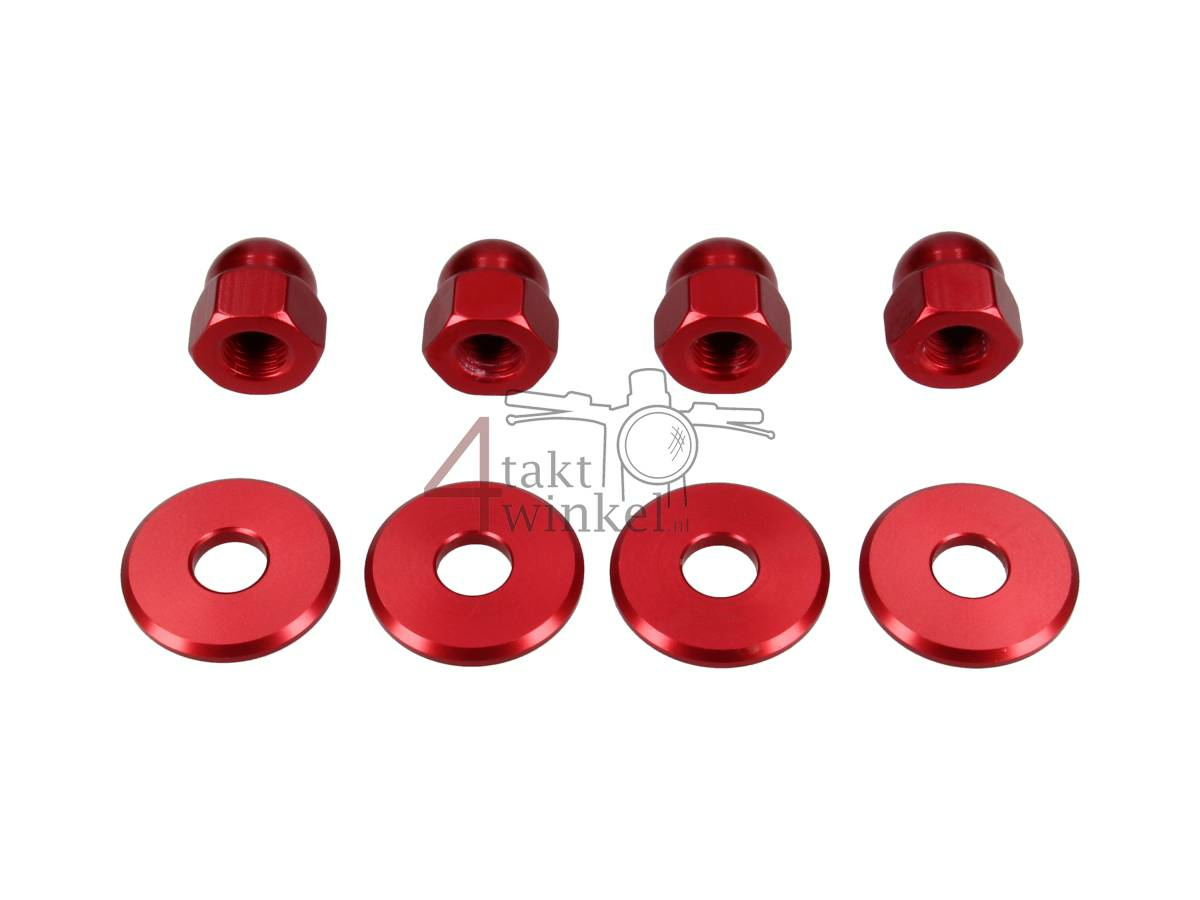 Nut cap set, m10 x 1.25 + rings, aluminum red