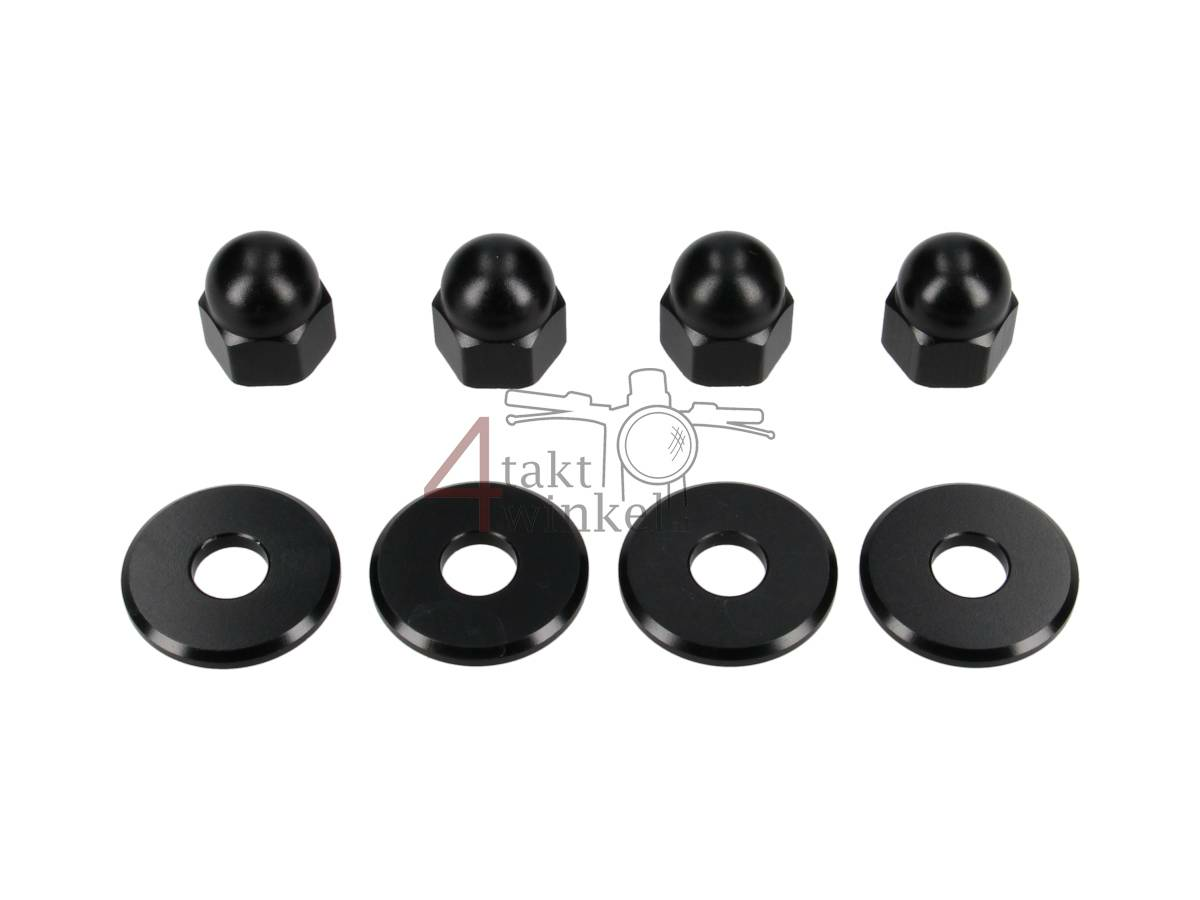 Nut cap set, m10 x 1.25 + rings, aluminum black