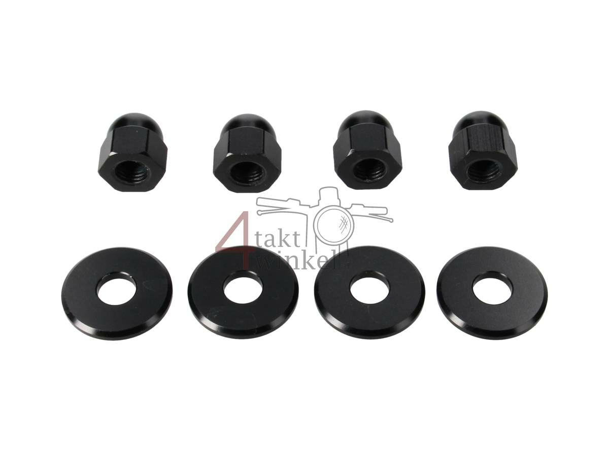 Nut cap set, m10 x 1.25 + rings, aluminum black