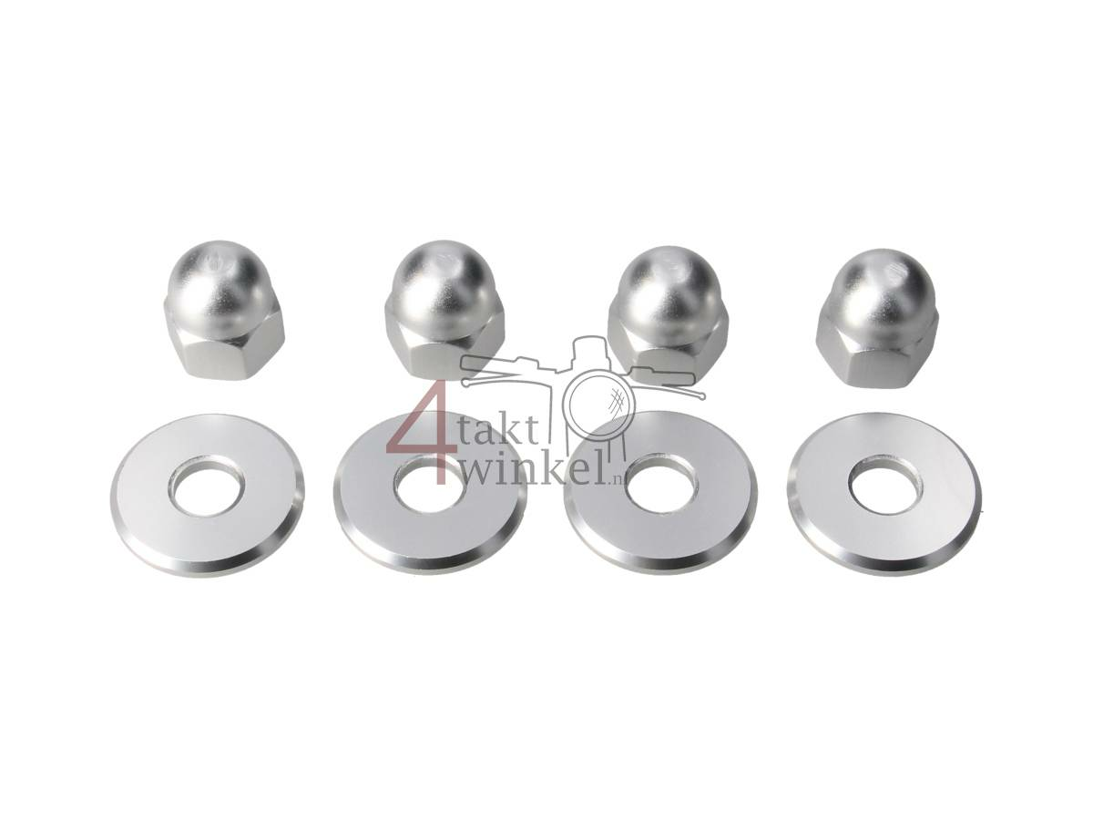 Nut cap set, m10 x 1.25 + rings, aluminum silver