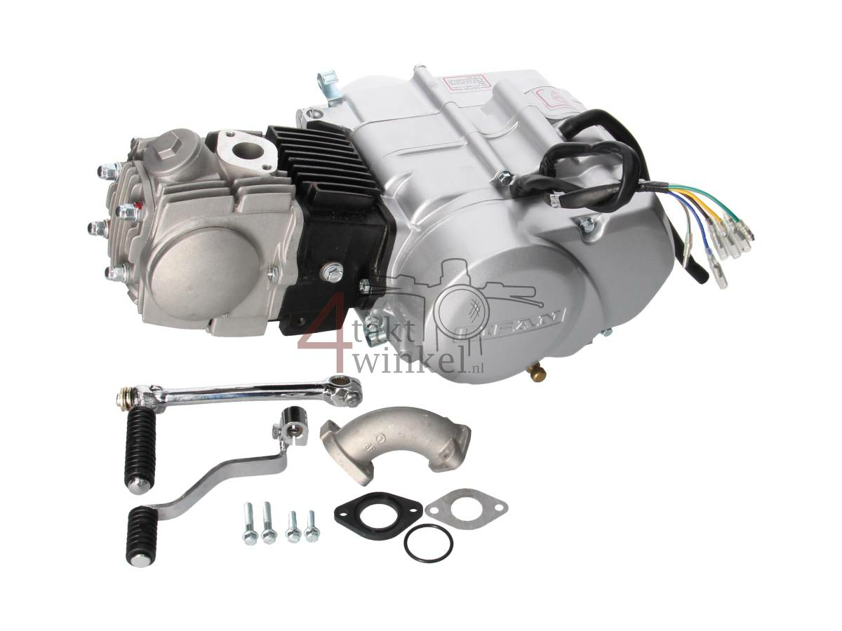 Engine, 107cc, manual clutch, Lifan, 4-speed, silver