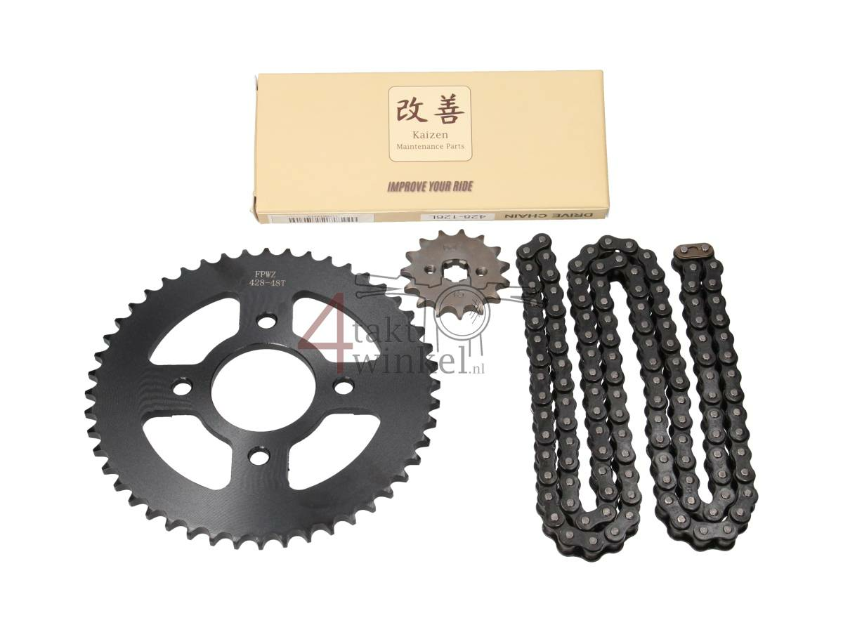 Sprockets and chain set, Mash Fifty, 15 - 48 (70cc, 85cc) 17mm shaft, A-quality
