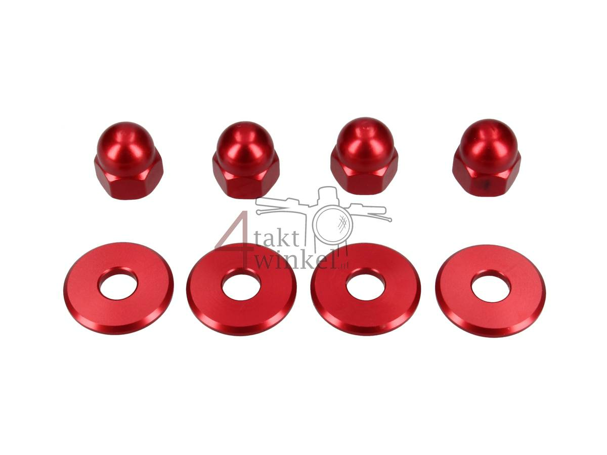 Nut cap set, m10 x 1.25 + rings, aluminum red