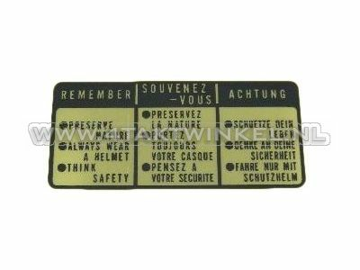 Sticker SS50 tank "remember" black 3 languages, original Honda