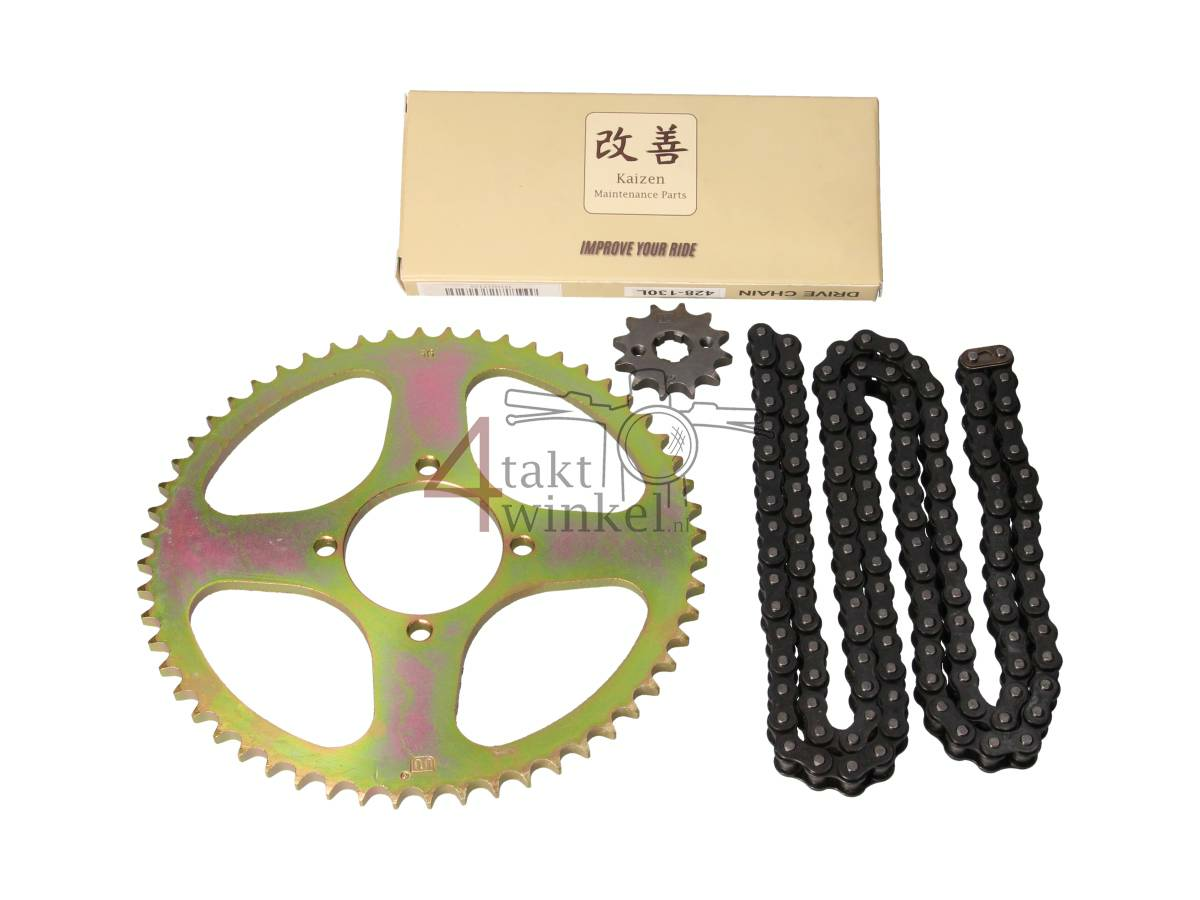 Sprockets and chain set, Hanway RAW50, AGM Caferacer, 428, 12-56, A-quality