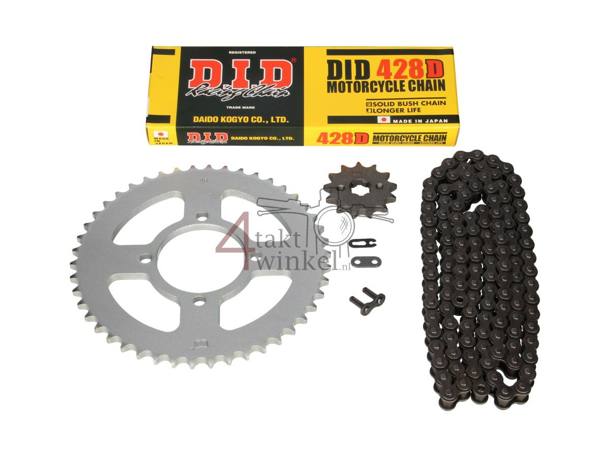 Sprockets and chain set, Hanway RAW50, AGM Caferacer, 428, 13-46