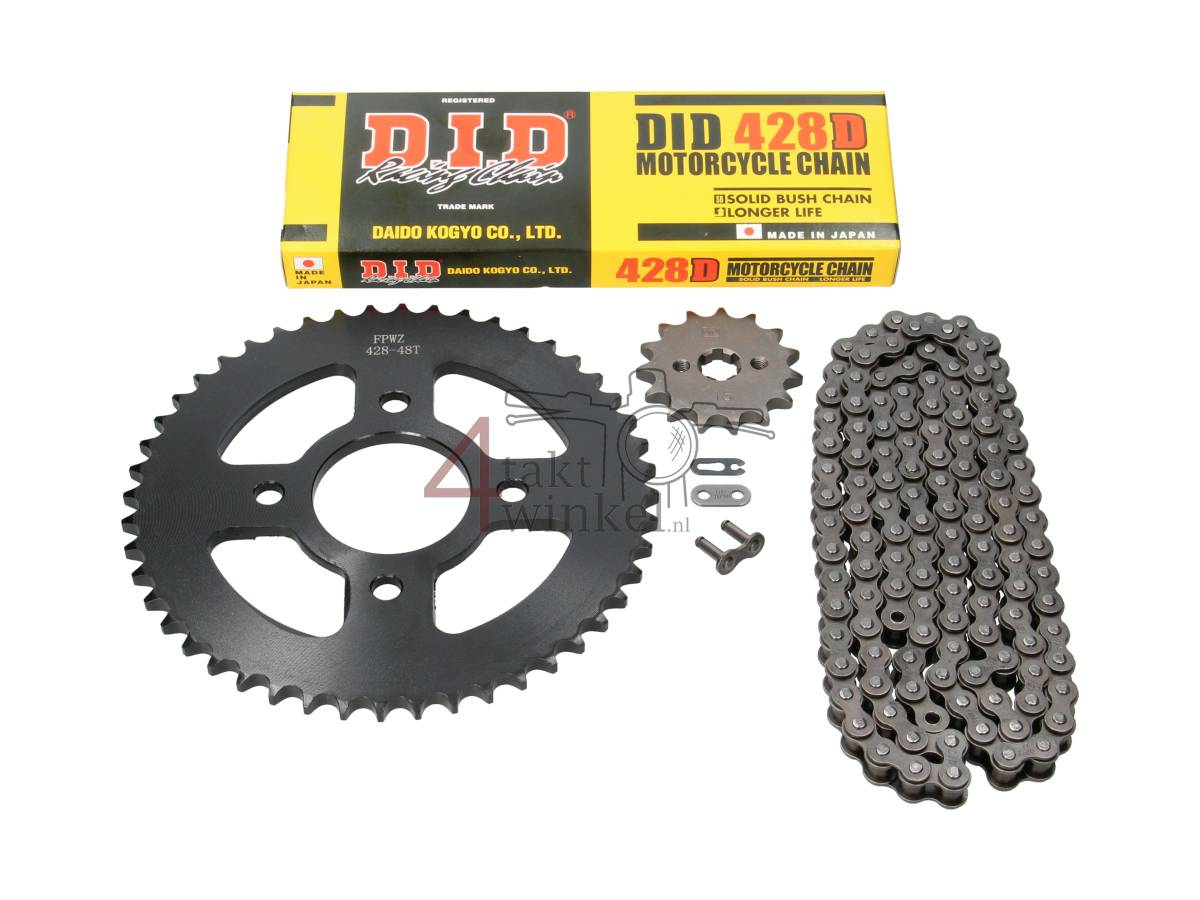 Sprockets and chain set, Mash Fifty, 15 - 48 (70cc, 85cc) 17mm shaft