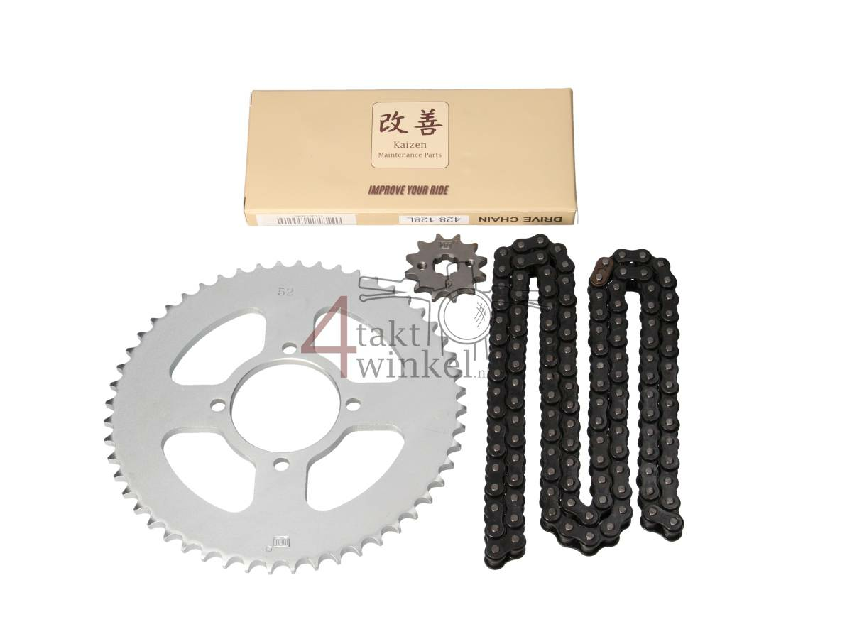 Sprockets and chain set, Hanway RAW50, Skyteam Classic, AGM Caferacer, 428, 12-52, A-quality