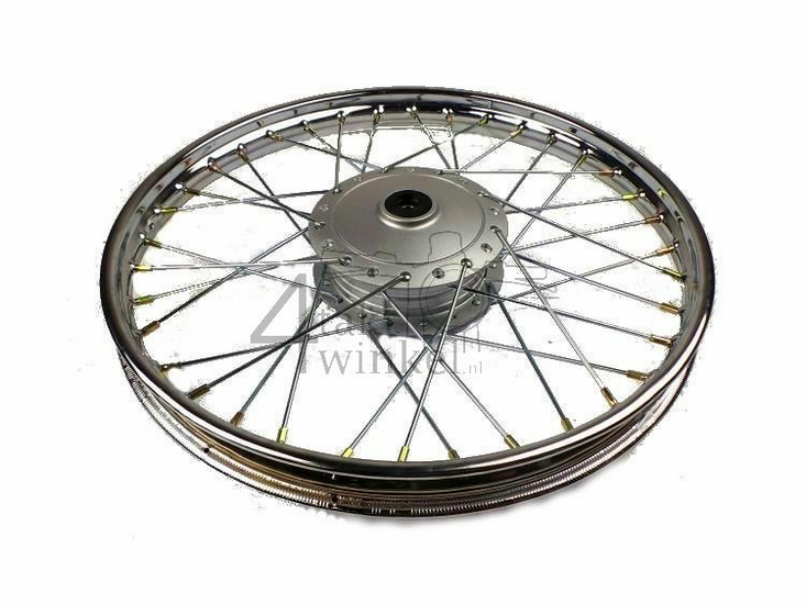 Wheel complete, Front wheel, 17&quot;, with brake plate, fits SS50, CD50, CD50s Benly