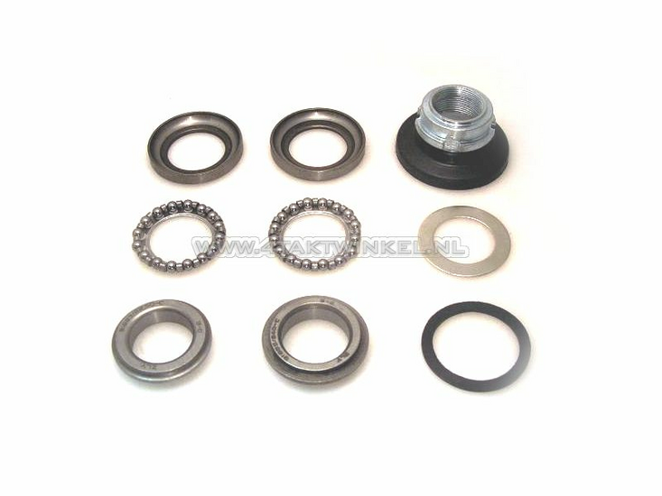 Steering bearing set, ball rings & adjusting nut, fits SS50, CD50, Dax, CB50