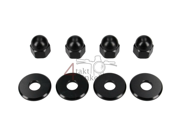 Nut cap set, m10 x 1.25 + rings, aluminum black