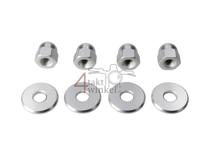 Nut cap set, m10 x 1.25 + rings, aluminum silver