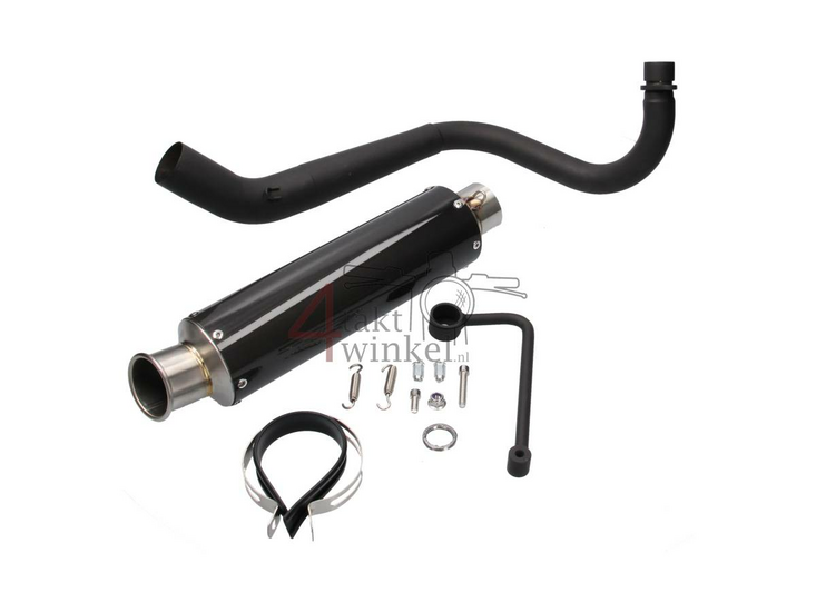 Exhaust tuning, down swept, single pipe, black bend, carbon muffler, fits Dax, Monkey
