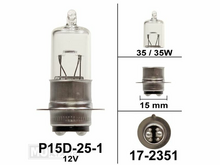 Bulb headlight P15d, dual, 12 volts, 35-35 watts, e.g. SS50 socket, halogen