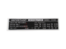 Sticker chain guard tire information, fits SS50