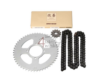 Sprockets and chain set, Hanway RAW50, Skyteam Classic, AGM Caferacer, 428, 12-52, A-quality