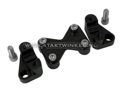 Handlebar clamps / risers, universal, with offset and bridge, black