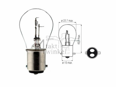 Bulb headlight BAX15D, dual, 6 volts, 25-25 watts, e.g. SS50, CD50