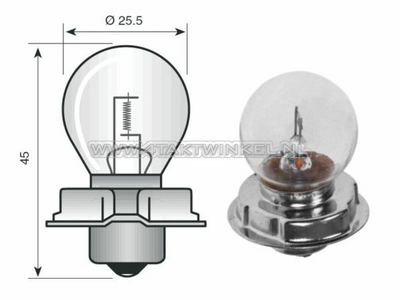 Bulb headlight P26S, 6 volts, 15 watts, e.g. CB50, CY50