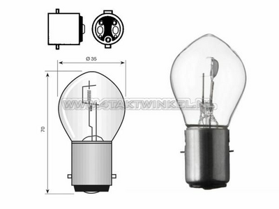 Bulb headlight BA20d, dual, 6 volts, 25-25 watts, e.g. Dax