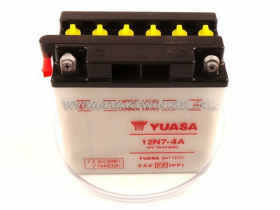 Battery 12 volt 7 ampere acid, 12N7-4A, Mash Fifty, Yuasa