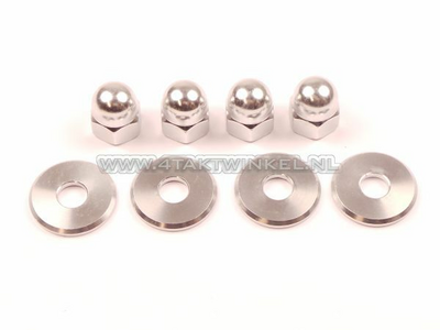 Nut cap set, m10 x 1.25 + rings, aluminum silver