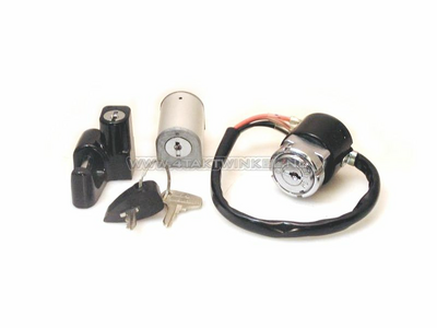 Ignition lock set, SS50, CD50, Dax OT, with steering lock & helmet lock, original Honda