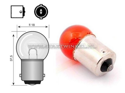 Bulb BA15-S, single, 12 volt, 10 watt, small orange bulb