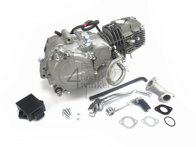 Engine, 125cc, manual clutch, Zongshen, 4-speed, silver