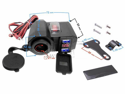 USB charger with 3 functions for a 12 volt bike