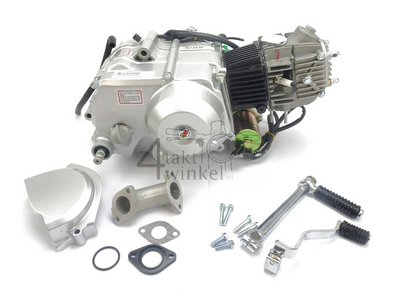 Engine, 50cc, semi-automatic, Lifan, 4-speed, starter motor, silver