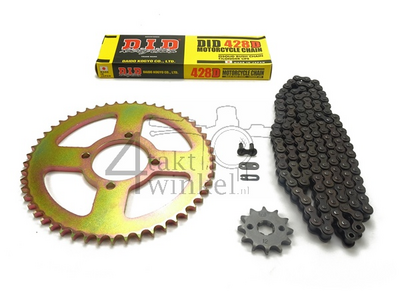Sprockets and chain set, Hanway RAW50, Skyteam Classic, AGM Caferacer, 428, 12-52
